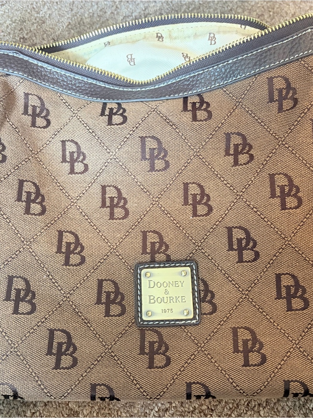 Dooney & Bourke Brown Logo Shoulder Bag with Dark Brown Trim